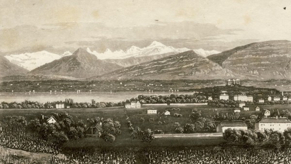Genève, le mont Blanc et le Salève vus du Petit Saconnex